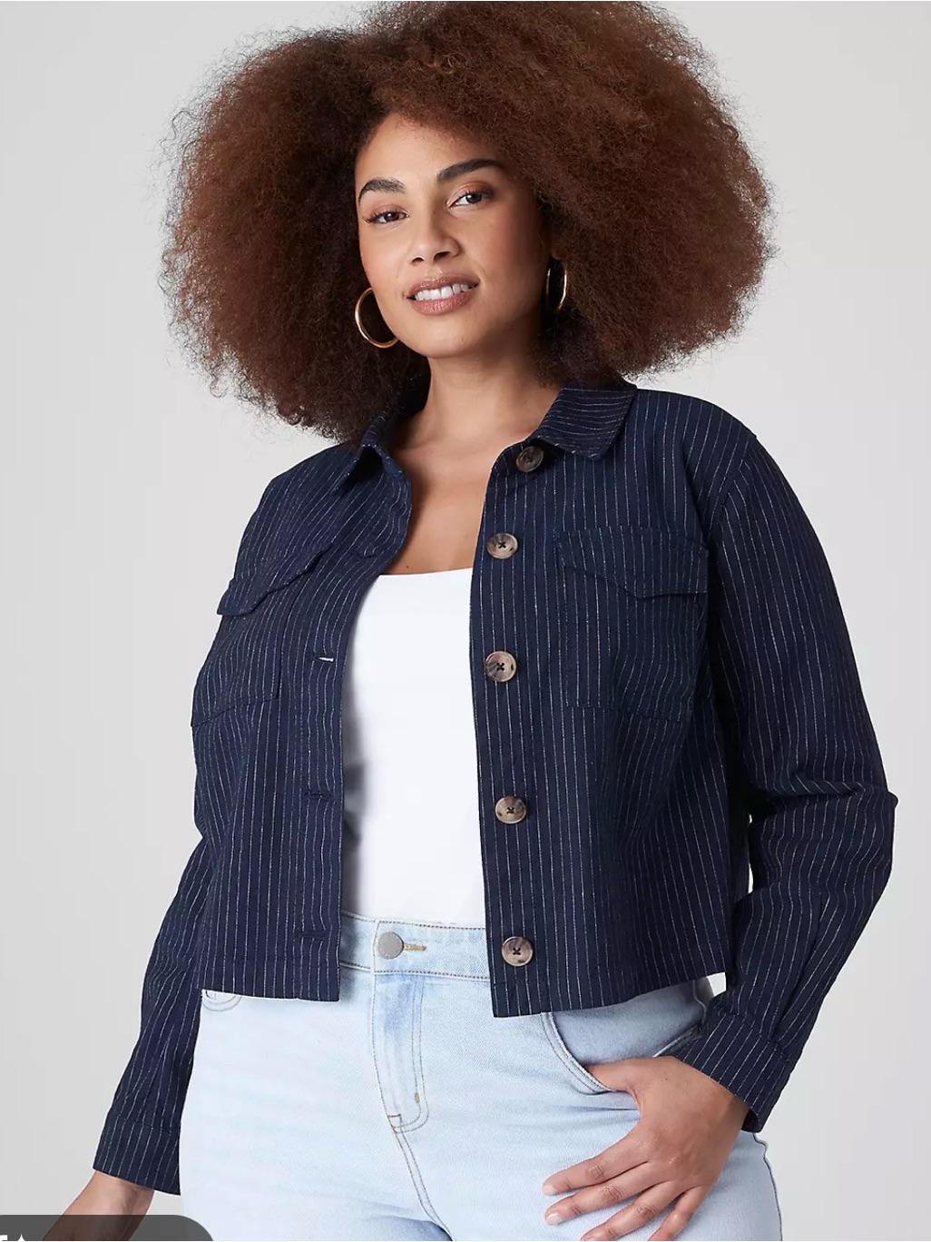 Nwt Lane Bryant Navy Pinstripe Cropped Jacket Linen Blend Size 18